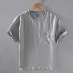 Buddha Stones Casual Simple Design Crew Neck Men's Short Sleeve Linen Shirt With Pocket - DarkGray - US/UK/AU42，EU52 (3XL) - image 1