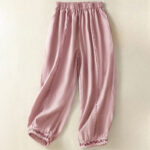 Buddha Stones Casual Plain Lace Side Design 7-8 Length Cotton Linen Women's Harem Pants With Pockets - Pink - US8-10，UK/AU12-14，EU40-42 (2XL) - image 9