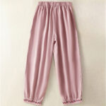 Buddha Stones Casual Plain Lace Side Design 7-8 Length Cotton Linen Women's Harem Pants With Pockets - image 10