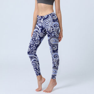 Buddha Stones Purple Blue Cashew Flower Print Gym Leggings Women's Yoga Pants - MediumSlateBlue - US18，UK/AU22，EU50 (4XL) - image 1