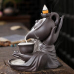 Buddha Stones Buddha Hand Holding Teapot Cup Ceramic Backflow Smoke Fountain Healing Incense Burner Decoration - image 3