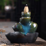 Buddha Stones Lotus Leaf Koi Fish Ceramic Backflow Smoke Fountain Peace Incense Burner Decoration - image 5