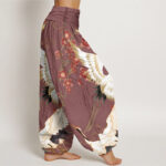 Buddha Stones Cranes Flowers Auspicious Clouds pattern Women's Elastic Waist Harem Pants - image 6