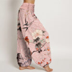 Buddha Stones Warbler Bird Blooming Flower Branches Mandala Pattern Women's Elastic Waist Harem Pants - image 9
