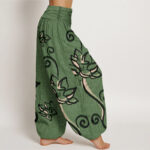 Buddha Stones Casual Lotus Auspicious Clouds Design Women's Elastic Waist Harem Pants - image 3