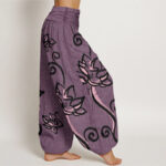 Buddha Stones Casual Lotus Auspicious Clouds Design Women's Elastic Waist Harem Pants - image 10