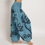 Buddha Stones Casual Lotus Auspicious Clouds Design Women's Elastic Waist Harem Pants - image 7