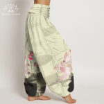 Buddha Stones Pink Lotus Leaves Bird Pattern Women's Elastic Waist Harem Pants - image 2