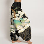 Buddha Stones Flying Cranes Auspicious Clouds Tree women's Elastic Waist Harem Pants - image 2