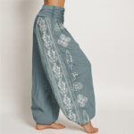 Buddha Stones Lotus Flowers Double Dorje Vajra Namaste Om Design Women's Elastic Waist Harem Pants - image 7