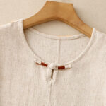 Buddha Stones Colorblock Side Slit  Frog-Button Cotton Linen Half Sleeve Women's Shirt With Pockets - image 2
