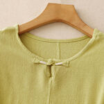 Buddha Stones Colorblock Side Slit  Frog-Button Cotton Linen Half Sleeve Women's Shirt With Pockets - image 11