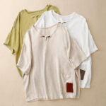 Buddha Stones Colorblock Side Slit  Frog-Button Cotton Linen Half Sleeve Women's Shirt With Pockets - image 22