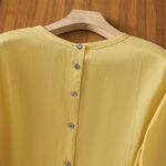 Buddha Stones Plain Lace Hem Single Breasted Button Cotton Linen Three Quarter Sleeve Women's Crew Neck Shirt - image 6