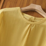 Buddha Stones Plain Lace Hem Single Breasted Button Cotton Linen Three Quarter Sleeve Women's Crew Neck Shirt - image 4