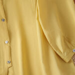 Buddha Stones Plain Lace Hem Single Breasted Button Cotton Linen Three Quarter Sleeve Women's Crew Neck Shirt - image 3