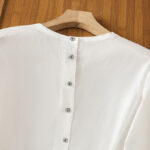 Buddha Stones Plain Lace Hem Single Breasted Button Cotton Linen Three Quarter Sleeve Women's Crew Neck Shirt - image 17