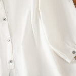 Buddha Stones Plain Lace Hem Single Breasted Button Cotton Linen Three Quarter Sleeve Women's Crew Neck Shirt - image 16
