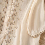 Buddha Stones Casual Embroidery Frog-Button Polyester Half Sleeve Women's V-neck Shirt - image 4