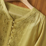 Buddha Stones Casual Embroidery Frog-Button Polyester Half Sleeve Women's V-neck Shirt - image 17