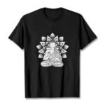 Buddha Stones Seated Buddha Lotus Flower Pattern Tee T-shirt - Black - 2XL - image 4