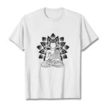 Buddha Stones Seated Buddha Lotus Flower Pattern Tee T-shirt - White - 2XL - image 8