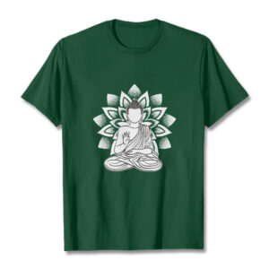 Buddha Stones Seated Buddha Lotus Flower Pattern Tee T-shirt - ForestGreen - 2XL - image 1