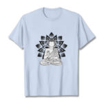 Buddha Stones Seated Buddha Lotus Flower Pattern Tee T-shirt - LightCyan - 2XL - image 19