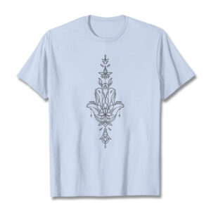 Buddha Stones Hamsa Hand Lotus Flower Pattern Tee T-shirt - LightCyan - 2XL - image 1