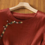 Buddha Stones Casual Embroidery Flowers Cotton Polyester Half Sleeve Women's Crew Neck Shirt - image 3