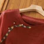 Buddha Stones Casual Embroidery Flowers Cotton Polyester Half Sleeve Women's Crew Neck Shirt - image 4