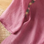 Buddha Stones Casual Embroidery Flowers Cotton Polyester Half Sleeve Women's Crew Neck Shirt - image 13