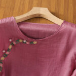 Buddha Stones Casual Embroidery Flowers Cotton Polyester Half Sleeve Women's Crew Neck Shirt - image 15
