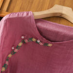Buddha Stones Casual Embroidery Flowers Cotton Polyester Half Sleeve Women's Crew Neck Shirt - image 12