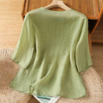 Buddha Stones Casual Embroidery Flowers Cotton Polyester Half Sleeve Women's Crew Neck Shirt - image 18