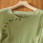 Buddha Stones Casual Embroidery Flowers Cotton Polyester Half Sleeve Women's Crew Neck Shirt - image 22