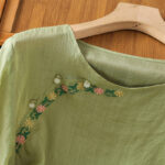Buddha Stones Casual Embroidery Flowers Cotton Polyester Half Sleeve Women's Crew Neck Shirt - image 21