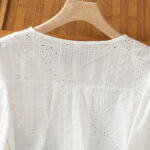 Buddha Stones Casual Embroidery Hollow Cotton Polyester Half Sleeve Women's Crew Neck Shirt - image 3