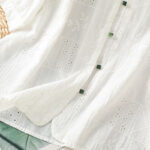 Buddha Stones Casual Embroidery Hollow Cotton Polyester Half Sleeve Women's Crew Neck Shirt - image 6