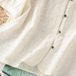 Buddha Stones Casual Embroidery Hollow Cotton Polyester Half Sleeve Women's Crew Neck Shirt - image 13