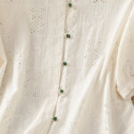 Buddha Stones Casual Embroidery Hollow Cotton Polyester Half Sleeve Women's Crew Neck Shirt - image 15
