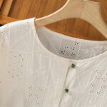 Buddha Stones Casual Embroidery Hollow Cotton Polyester Half Sleeve Women's Crew Neck Shirt - image 14