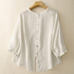 Buddha Stones Casual Plain Women's Crew Neck Design Cotton Polyester T-shirt - Beige - US14，UK/AU18，EU46 (2XL) - image 13