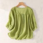 Buddha Stones Casual Embroidered Pattern Women's V-neck Design Half Sleeve Cotton Linen T-shirt - image 15