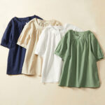 Buddha Stones Casual Plain Button Women's Short Sleeve Cotton Linen T-shirt - image 14