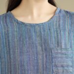 Buddha Stones Casual Retro Striped Women's Half Sleeve Cotton Linen T-shirt - image 4