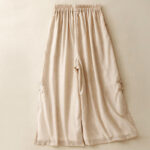 Buddha Stones Frog-Button Hem Slit Design Women's Wide Leg Cotton Linen Pants With Pockets - image 2