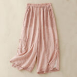 Buddha Stones Frog-Button Hem Slit Design Women's Wide Leg Cotton Linen Pants With Pockets - LightPink - US8-10，UK/AU12-14，EU40-42 (2XL) - image 15