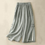Buddha Stones Frog-Button Hem Slit Design Women's Wide Leg Cotton Linen Pants With Pockets - MediumAquamarine - US8-10，UK/AU12-14，EU40-42 (2XL) - image 18