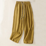 Buddha Stones Casual Embroided Bead Drawstring Women's Wide Leg Cotton Pants With Pockets - image 8
